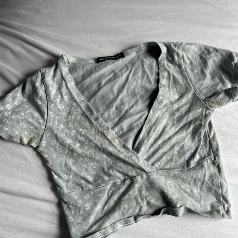Floral Wrap Top in Light Blue